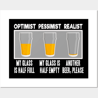 Optimist Funny Beer Quote Alcohol Drinking Booze Posters and Art